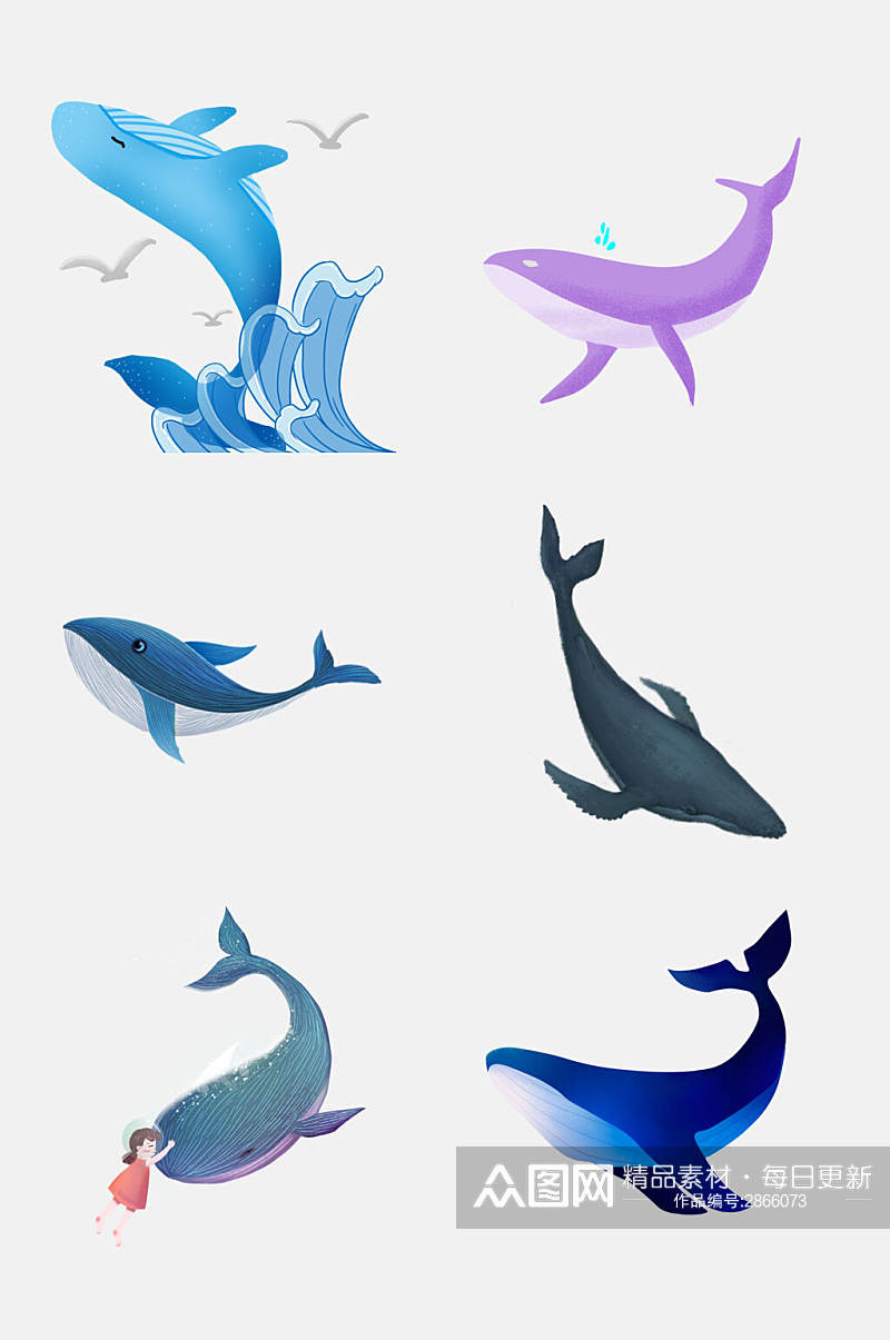 清新简洁蓝色鲸鱼动物海免抠素材素材