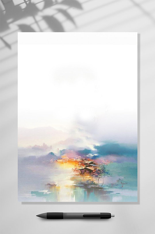 彩墨画感谢信信纸背景WORD表格-众图网