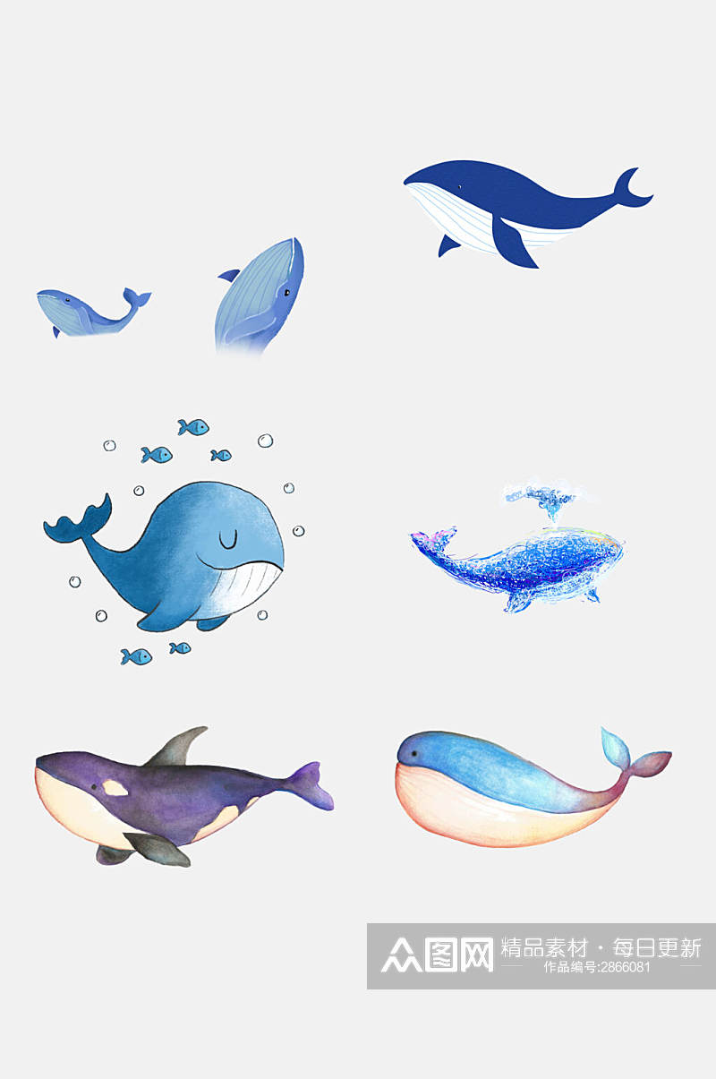 卡通水彩鲸鱼动物海免抠素材素材