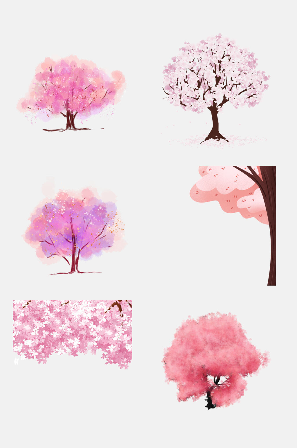 水彩精致樱花桃花树免抠素材素材