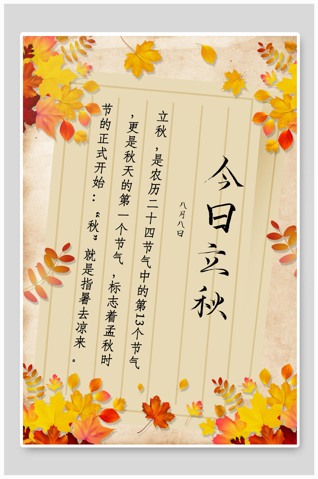唯美植物立秋中国传统节气海报素材