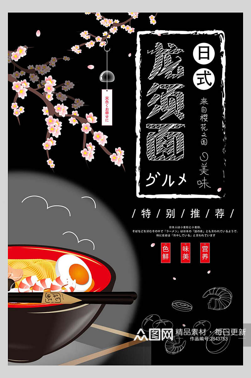 日式龙须面寿司美食矢量海报素材