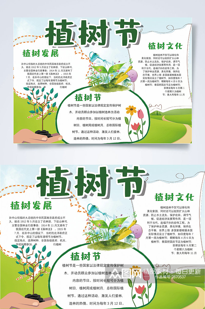 清新创意植物植树节宣传小报横版WORD素材