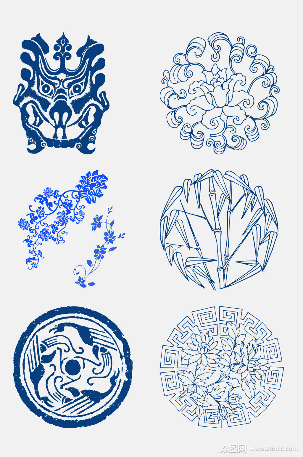 手绘植物青花瓷免抠设计元素模板下载-编号2865662-众图网