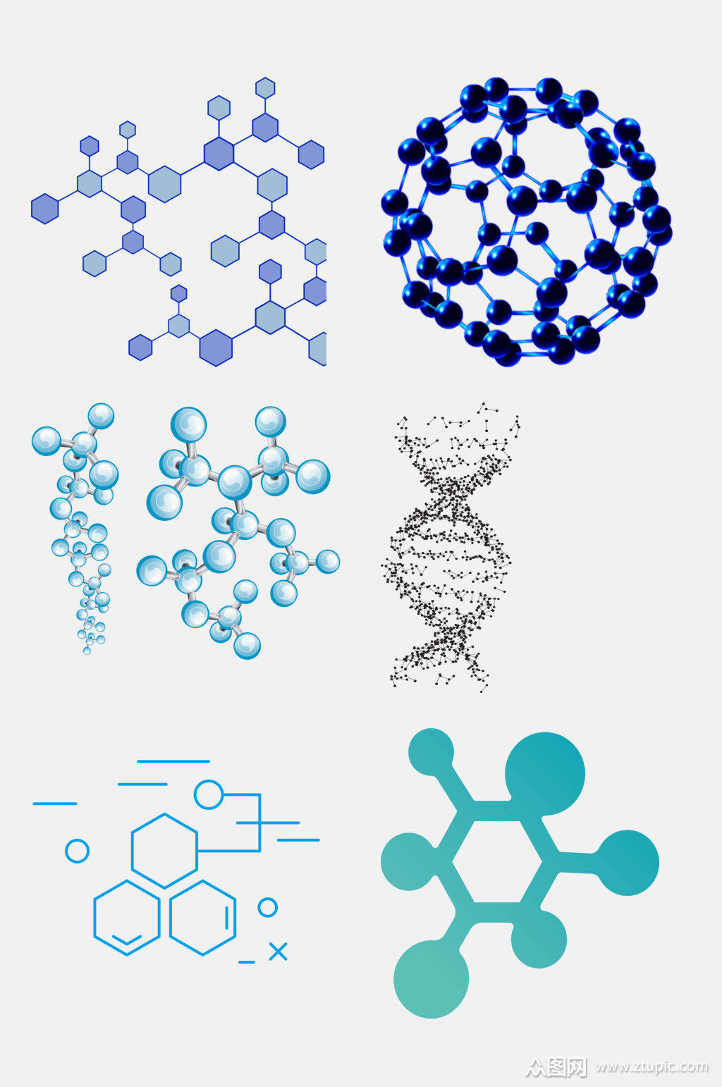 蓝色分子结构免抠素材