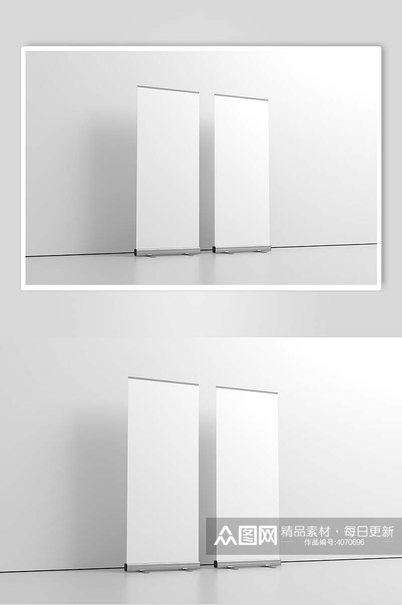 白色立体创意大气影子清新展架样机素材