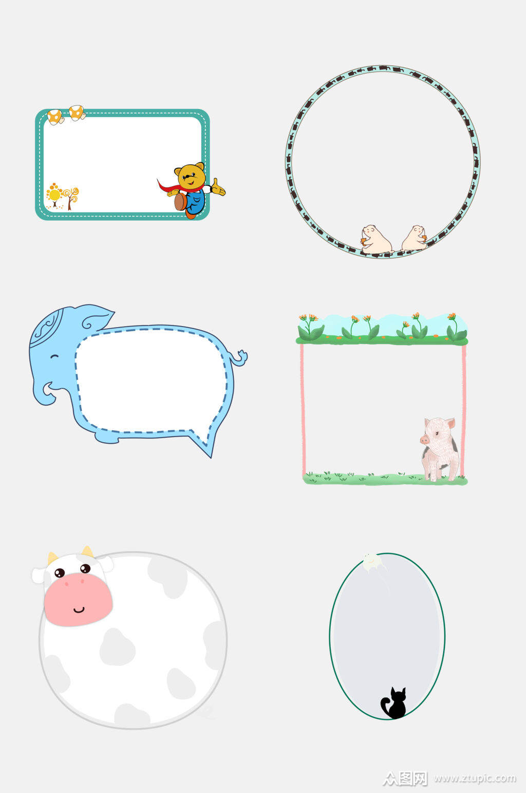 清新淡雅动物边框免抠元素