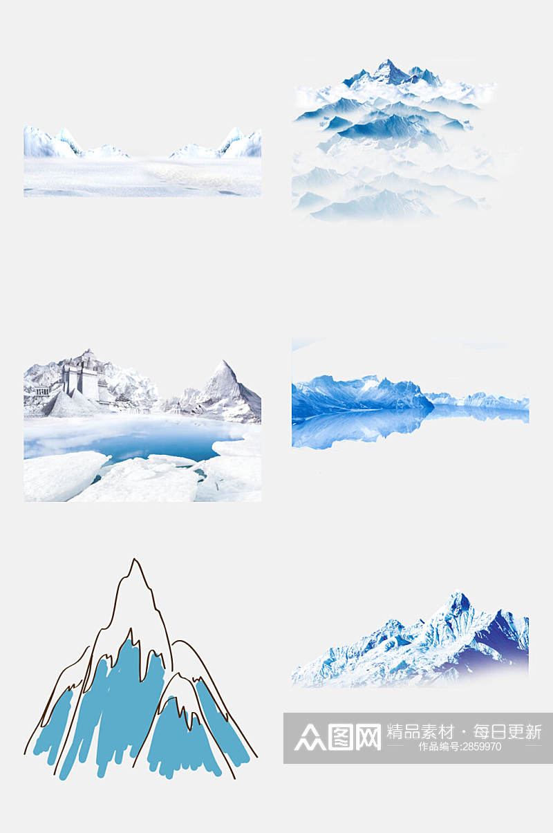 水彩冰川雪山免抠元素素材