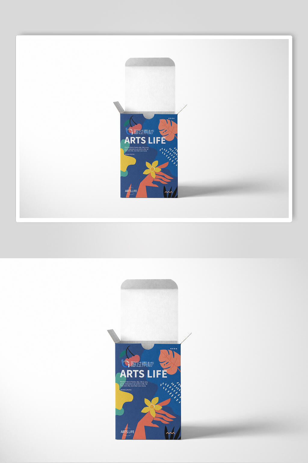 蓝色方形牛皮纸质盒包装样机素材