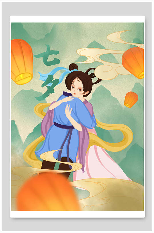 唯美古风七夕情人节节日宣传海报