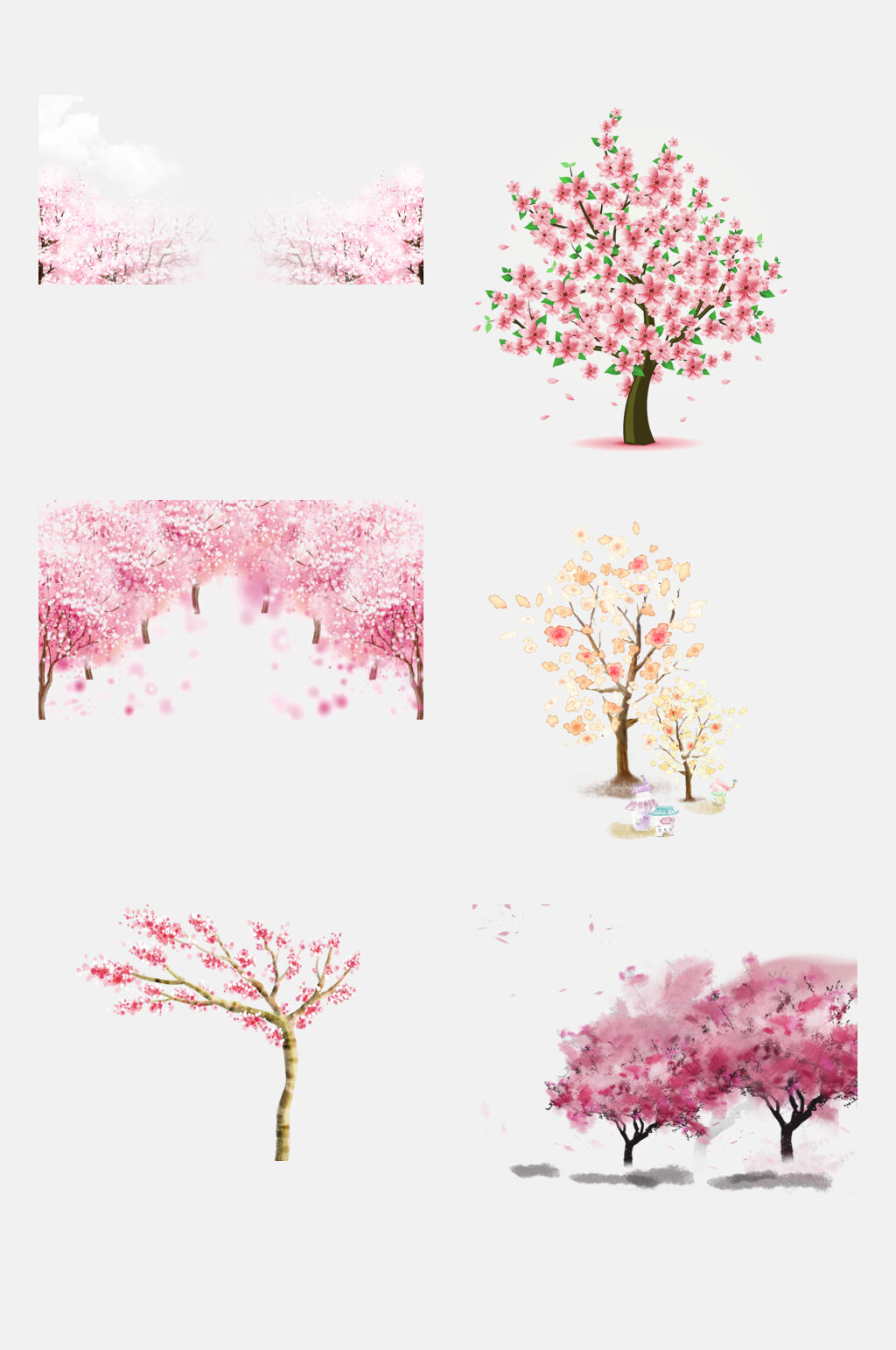 水彩粉色花海樱花桃花树免抠设计素材素材