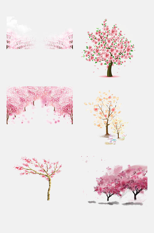 水彩粉色花海樱花桃花树免抠设计素材