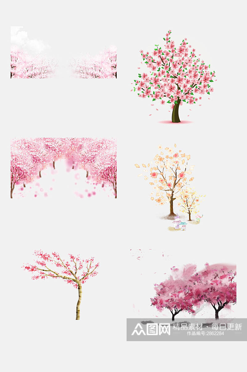 水彩粉色花海樱花桃花树免抠设计素材素材