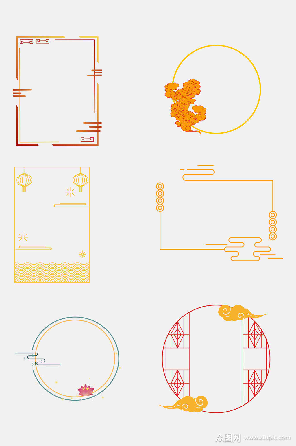 中式大气高端祥云边框免抠素材