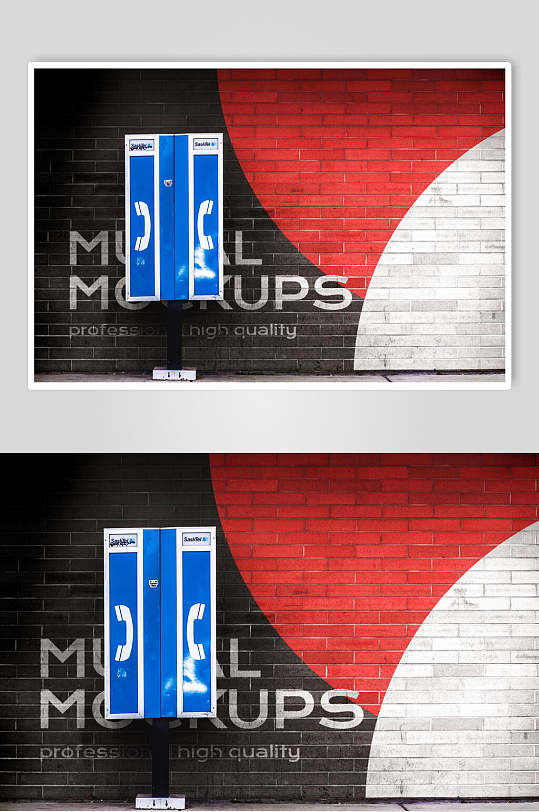 时尚黑红砖墙墙壁海报墙画样机
