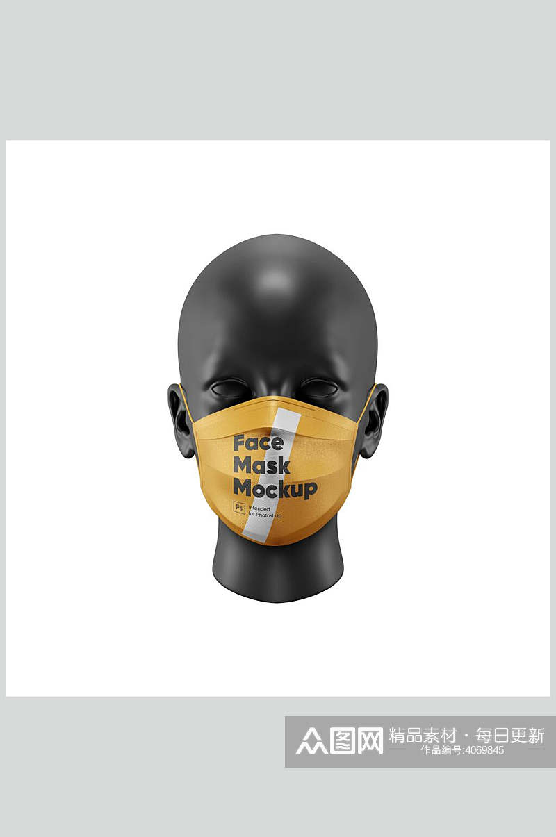 黄白黑字简约创意大气雕像口罩样机素材