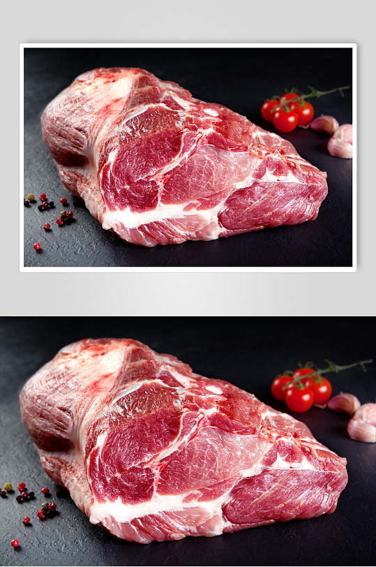 新鲜美味猪肉牛排摄影图片