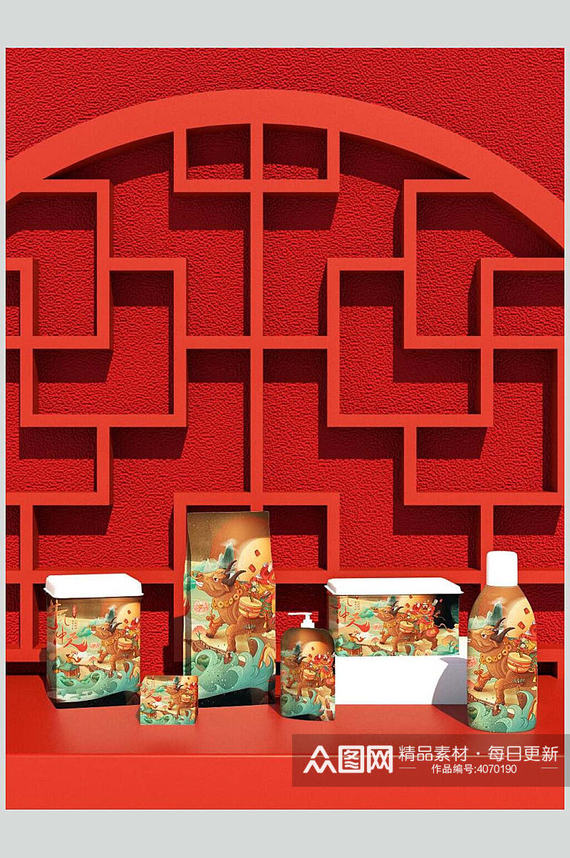 喜庆中国风品牌VI套装包装样机素材