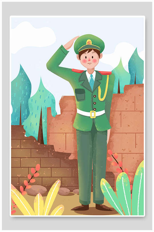 手绘唯美敬礼五一劳动节宣传插画