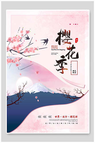 清新花鸟樱花节海报