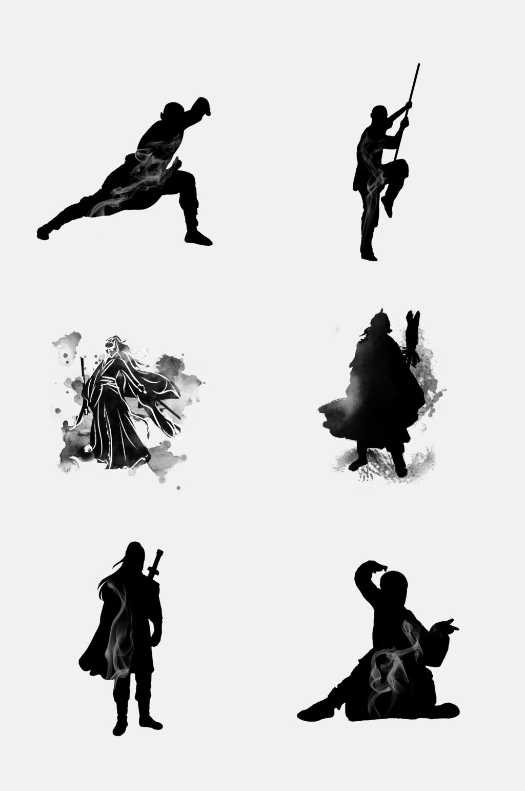 黑色武侠人物免抠元素素材