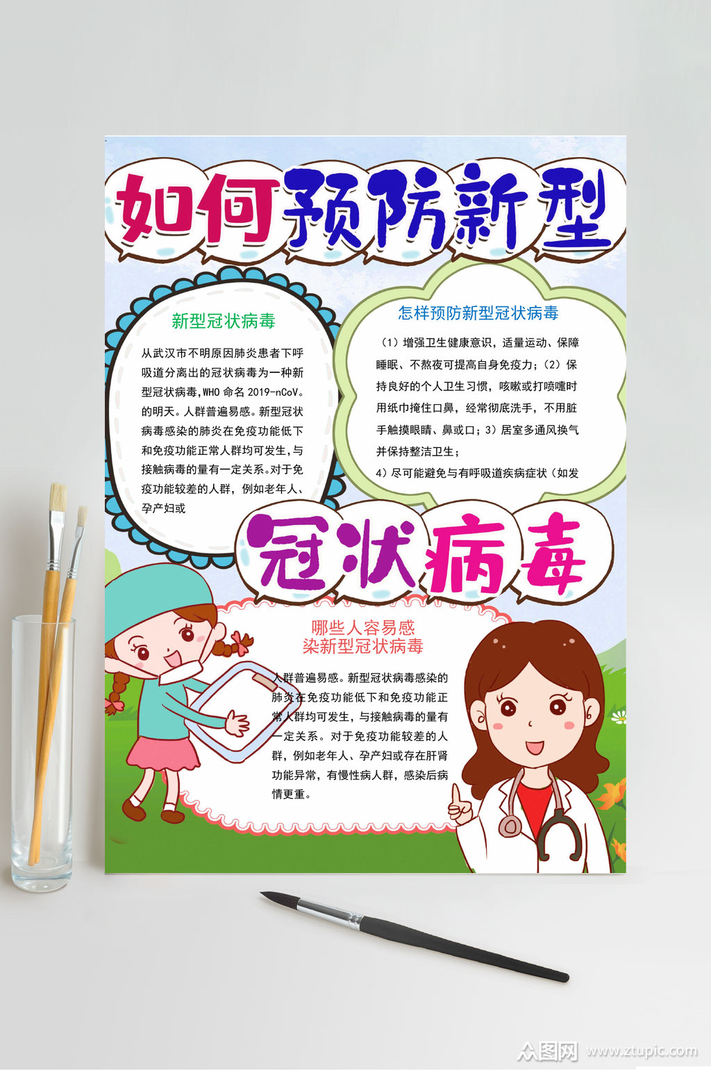 预防新型冠状病毒竖版小报word