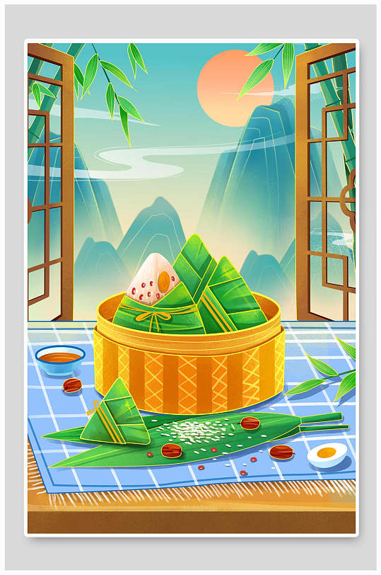 时尚粽子唯美高端端午节手绘插画