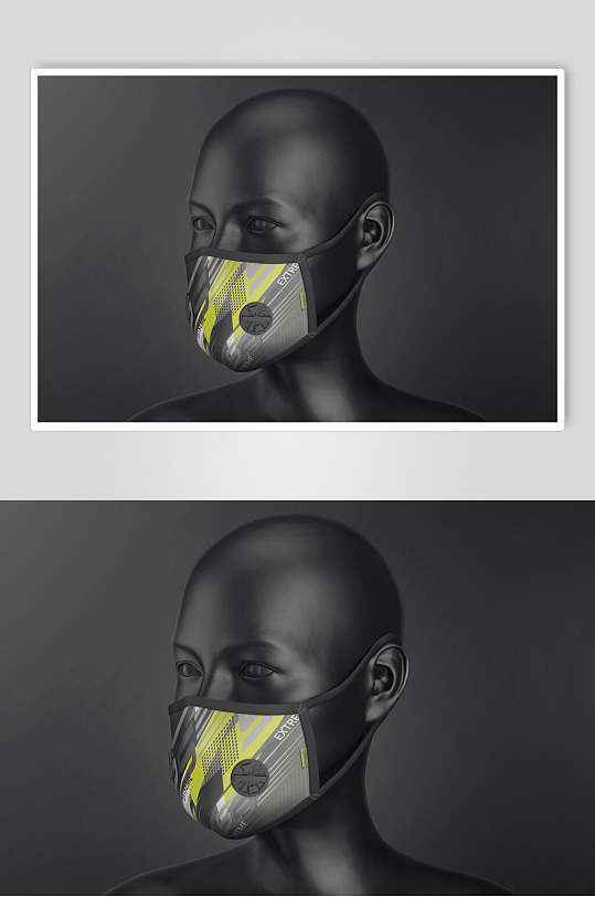 黑黄渐变雕像创意大气口罩设计样机