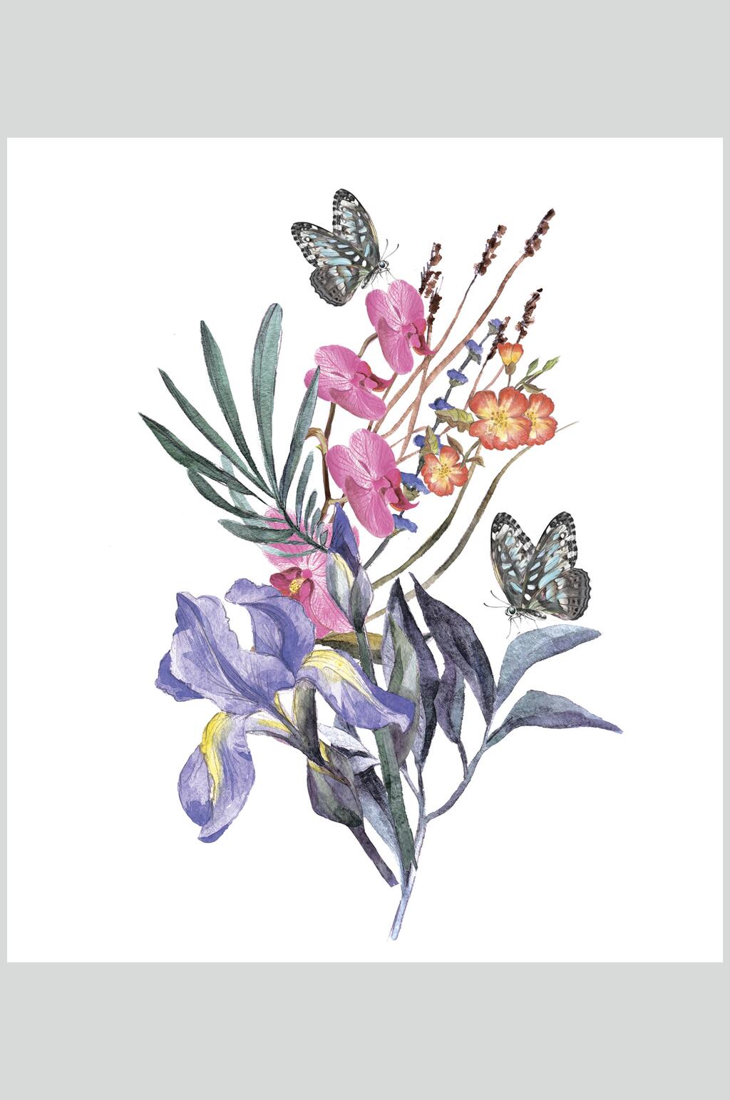 炫彩渐变蝴蝶鲜花花卉设计素材素材