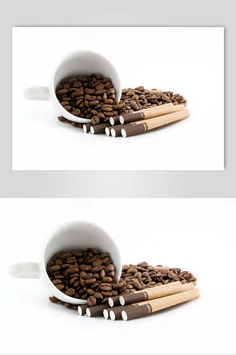 白底香烟咖啡豆食品摄影图片