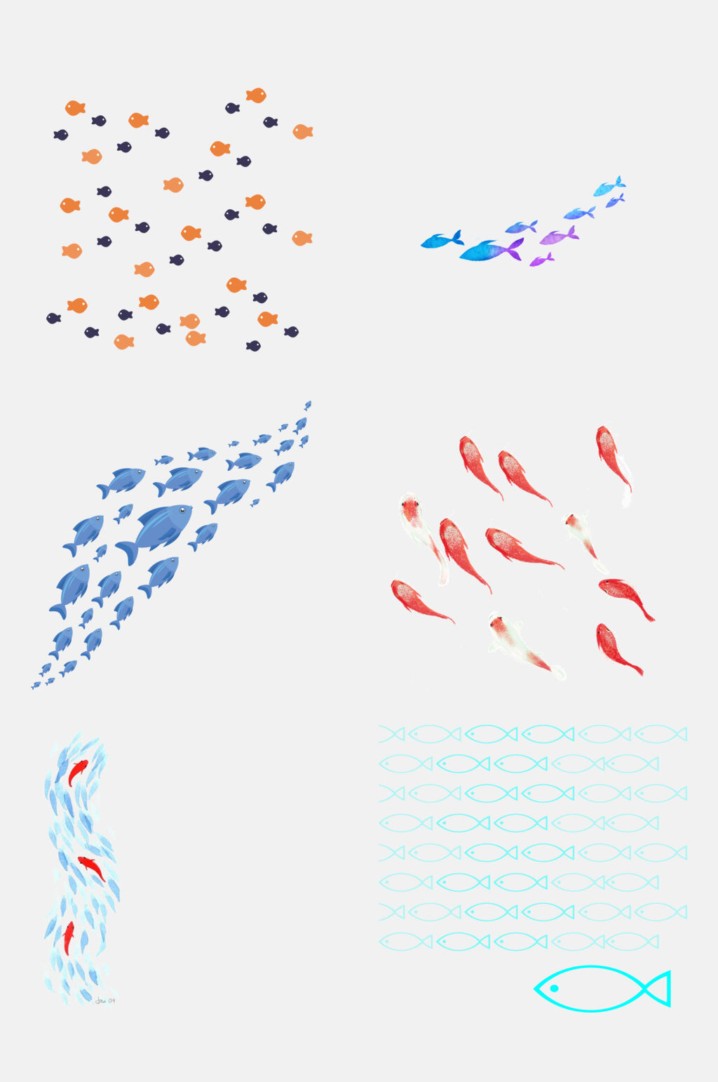清新鱼群剪影免抠设计素材