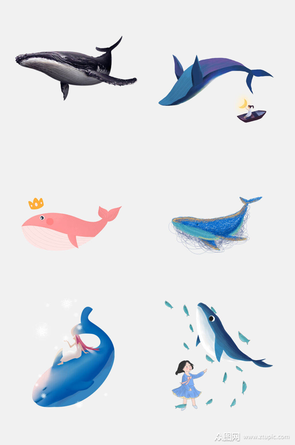 卡通唯美鲸鱼动物海免抠素材