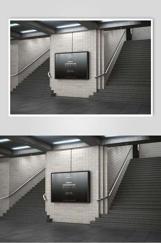简约手绘黑楼梯地铁站车站海报样机