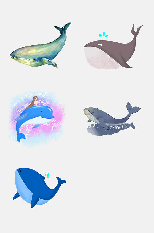 炫彩鲸鱼动物海免抠素材