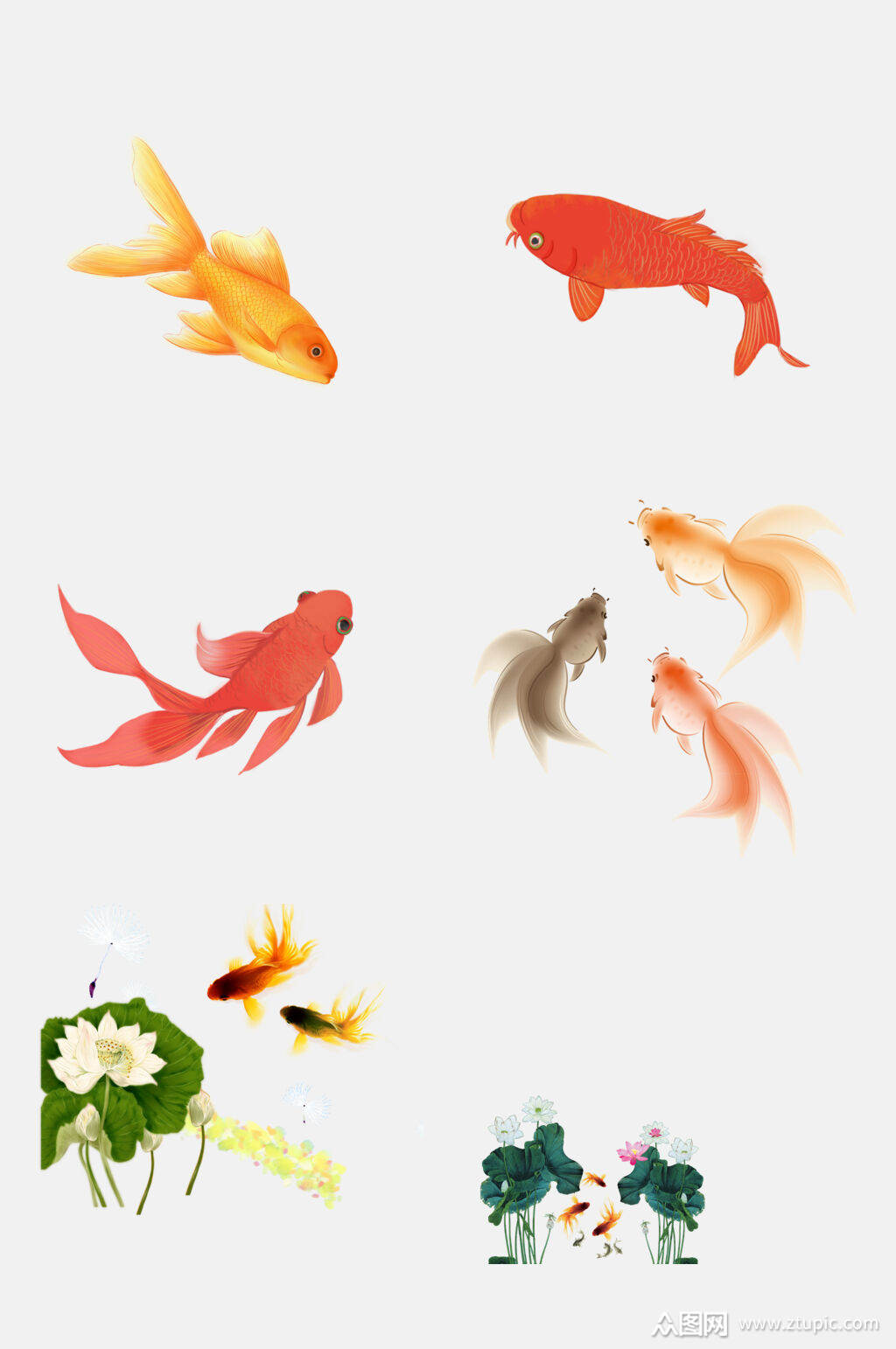 简洁唯美水墨金鱼免抠元素