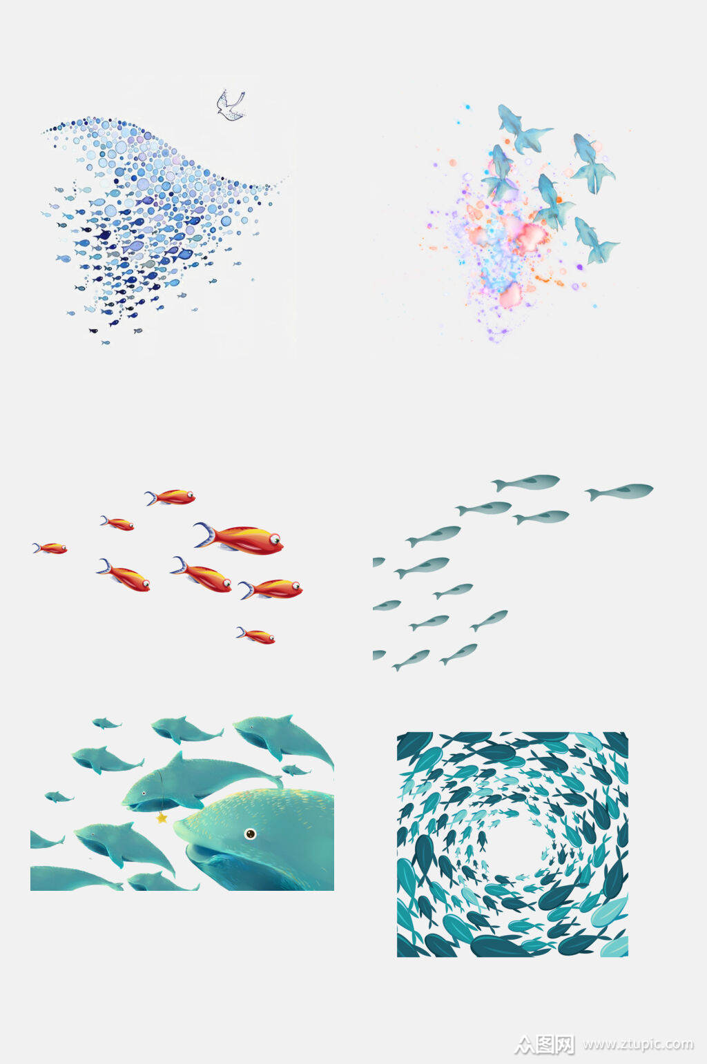 创意唯美鱼群剪影免抠设计素材