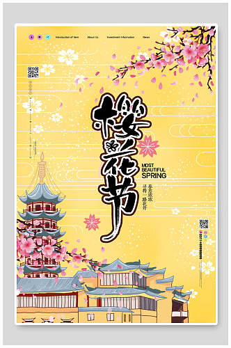 黄色时尚樱花节海报