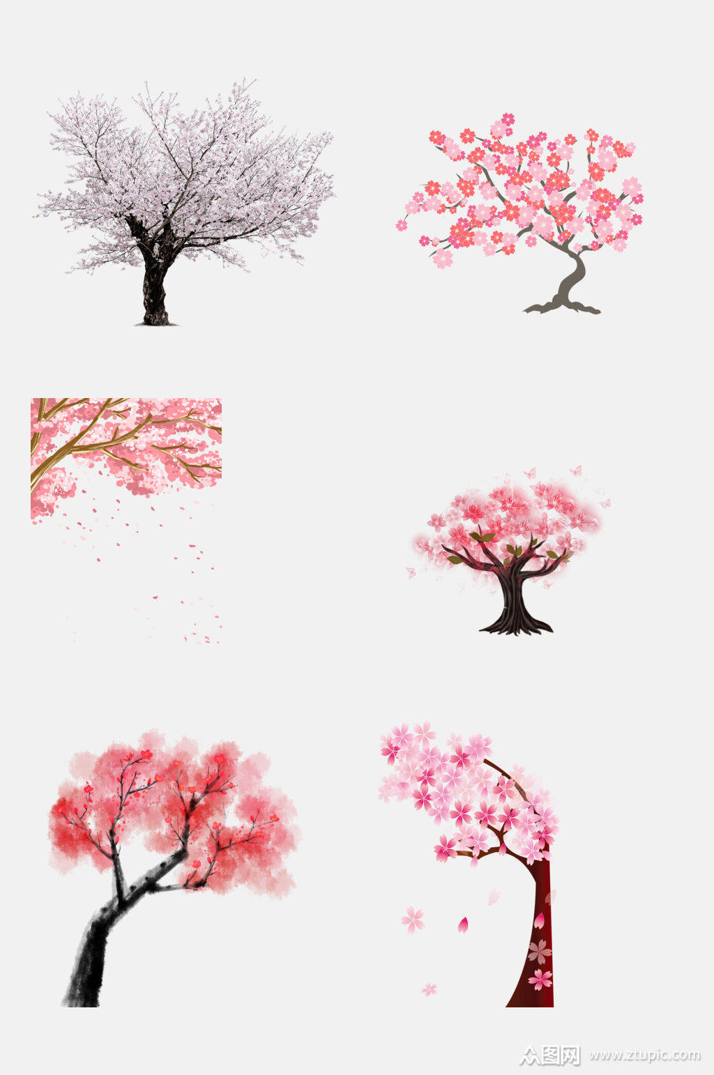 水彩粉色樱花桃花树免抠素材