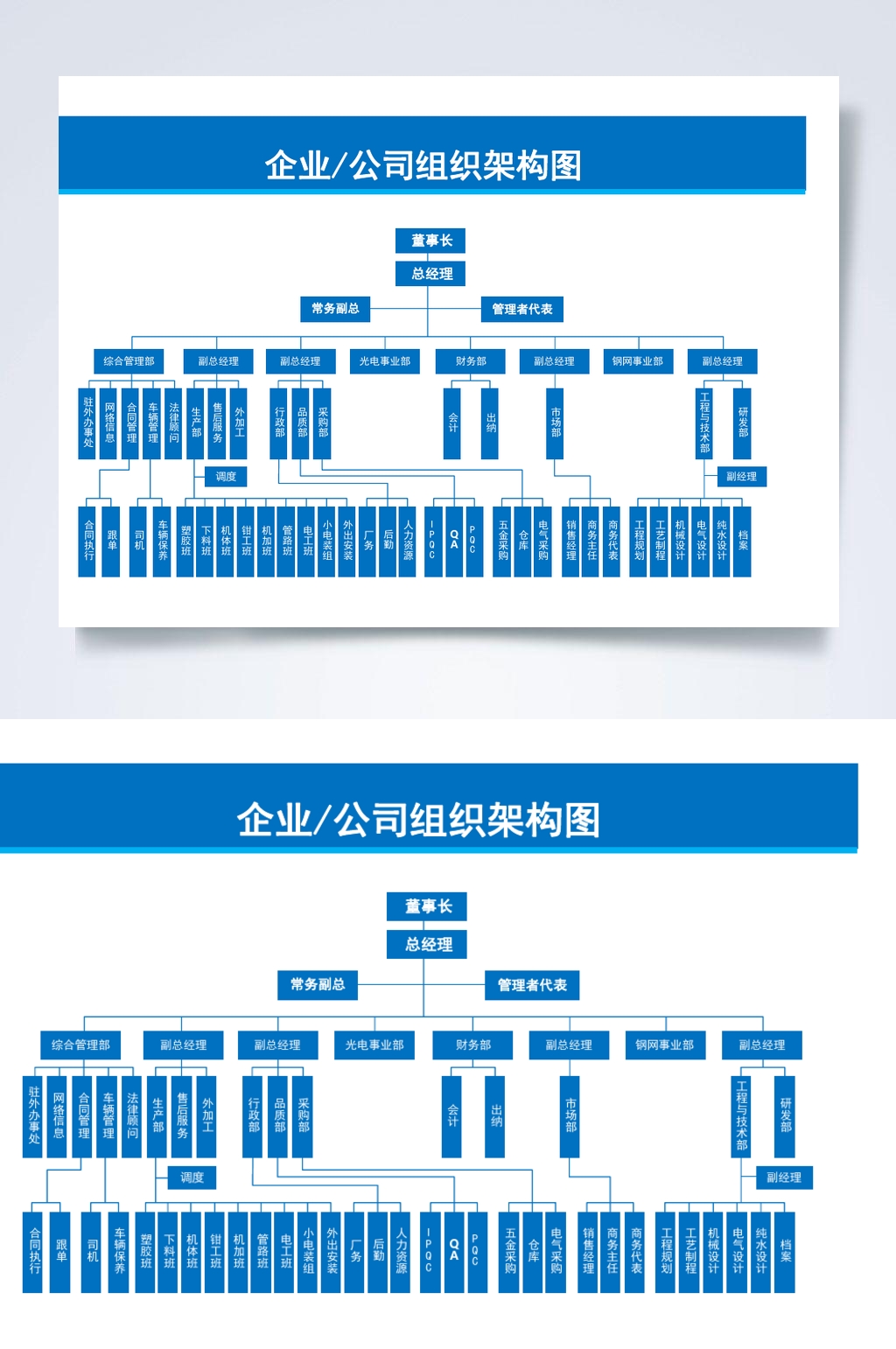 企业蓝色树形图公司组织构架图word