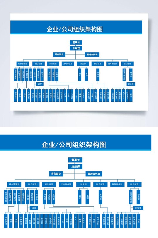 企业蓝色树形图公司组织构架图WORD