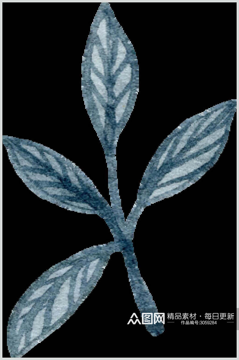 蓝色手绘水彩清新花卉矢量素材元素素材