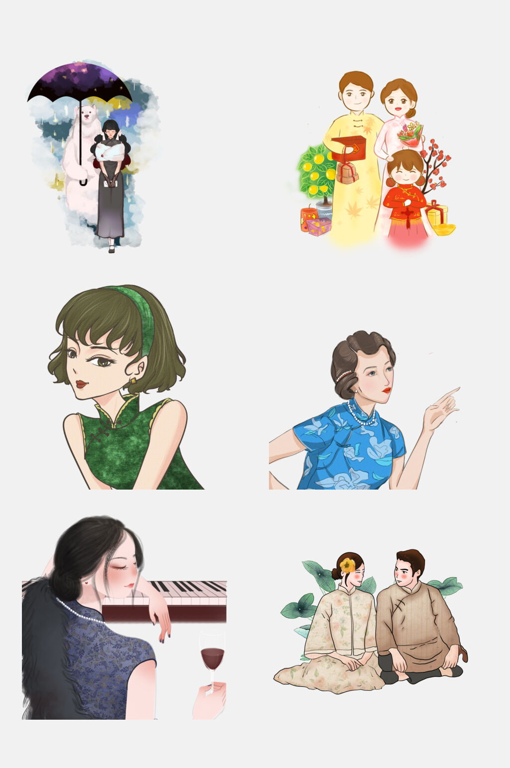 古风大气旗袍美女免抠设计素材素材