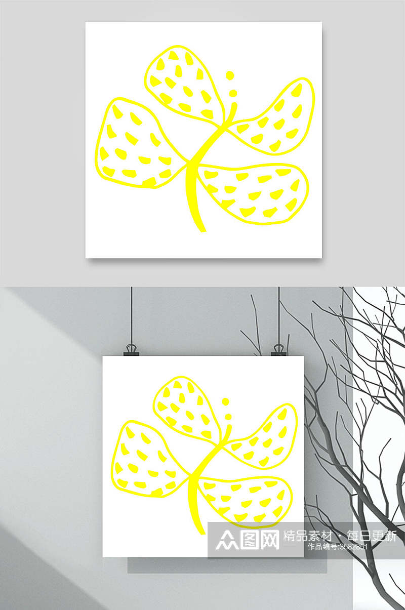 黄色创意大气卡通动植物涂鸦矢量素材素材