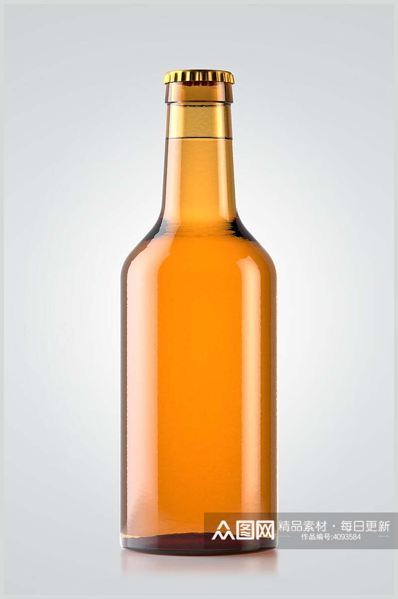 时尚橙色立体透明啤酒瓶展示样机素材