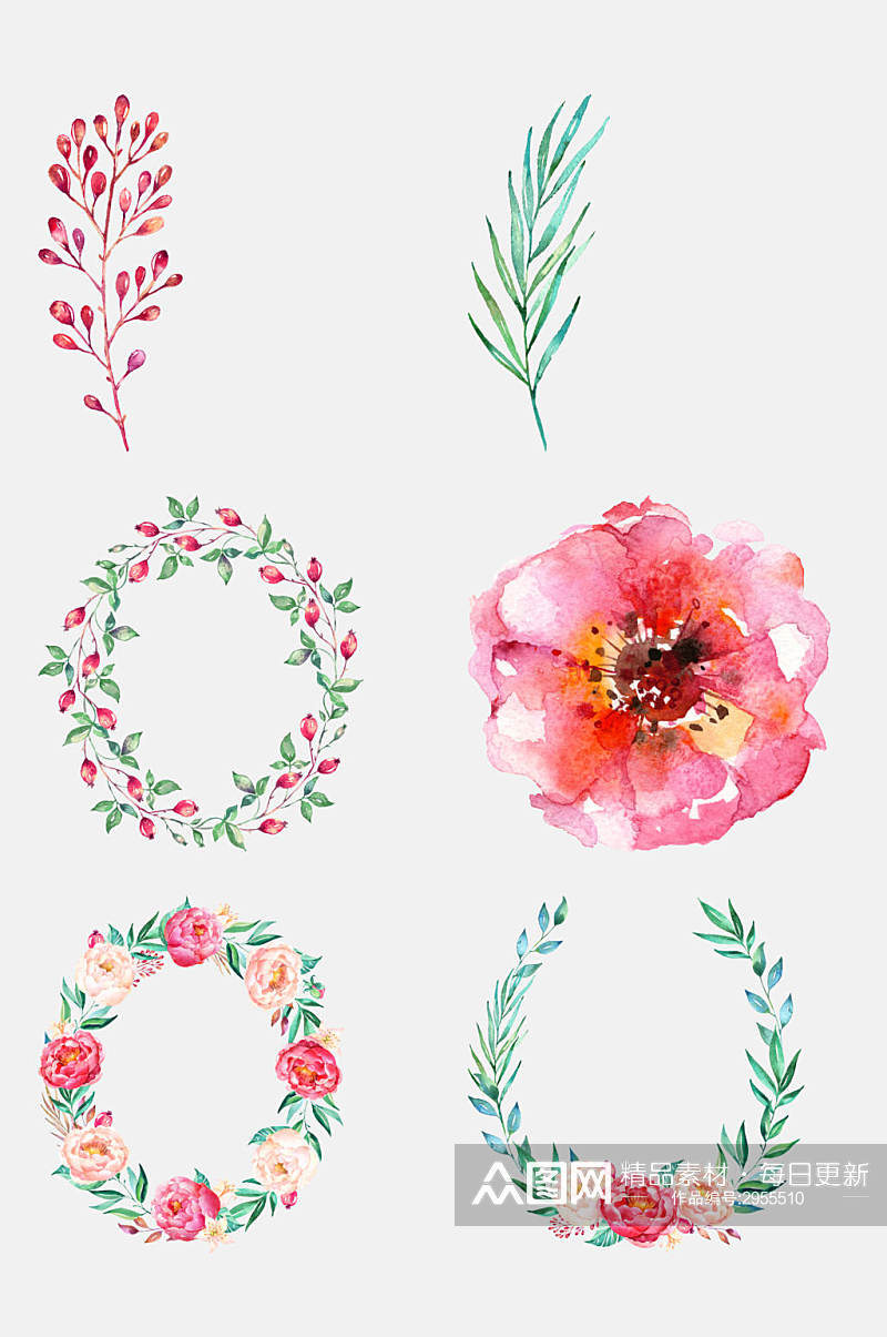 水彩手绘花环花朵花卉植物免抠素材素材