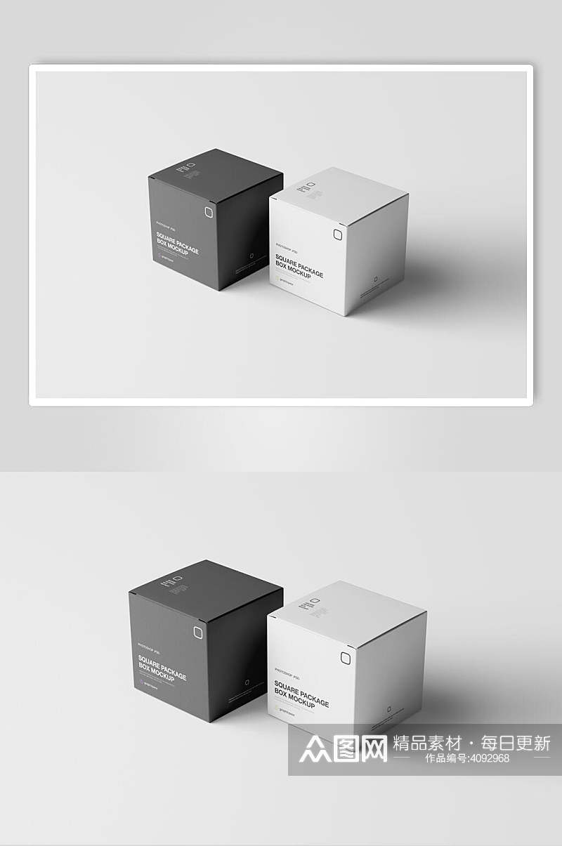 黑白立体高清留白纸箱纸盒包装样机素材