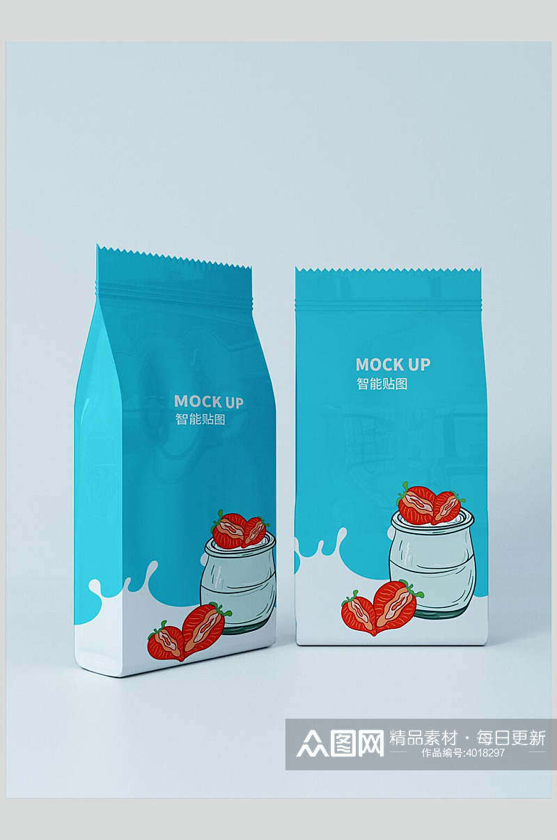草莓饮料零食塑料包装袋样机素材