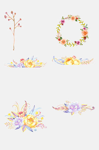 水彩手绘花环鲜花花卉植物免抠素材