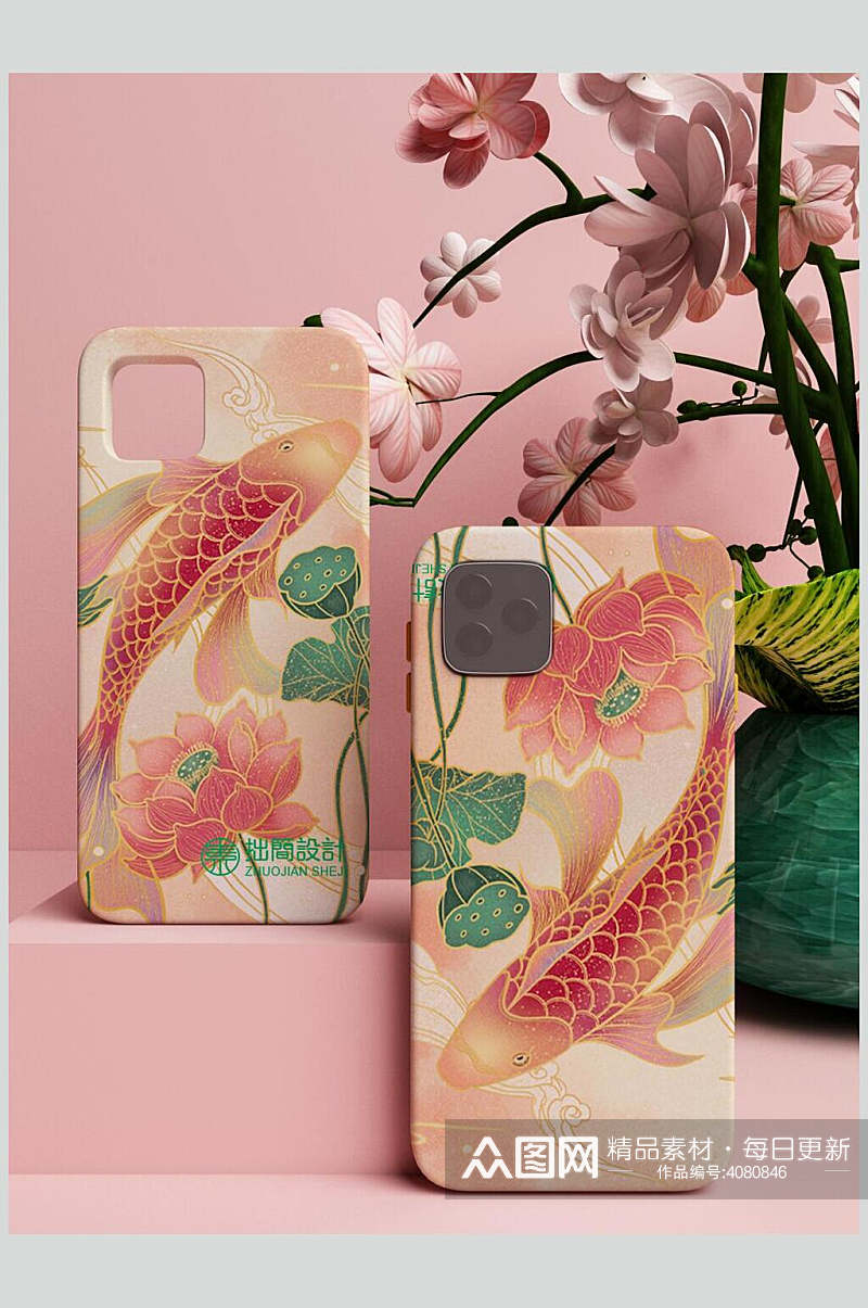 花朵锦鲤中国风品牌VI套装包装样机素材