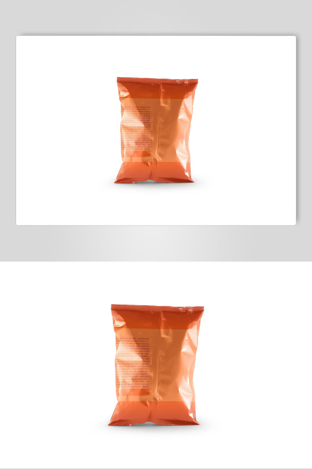 白底橘色食品零食包装袋背面样机素材